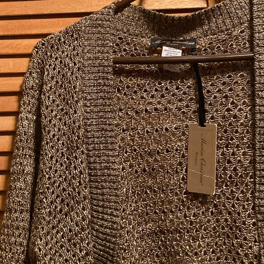 Marisa Christina Woman Brown & Beige Knit Shrug with Gold Glitter Sequins - Picture 3 of 12